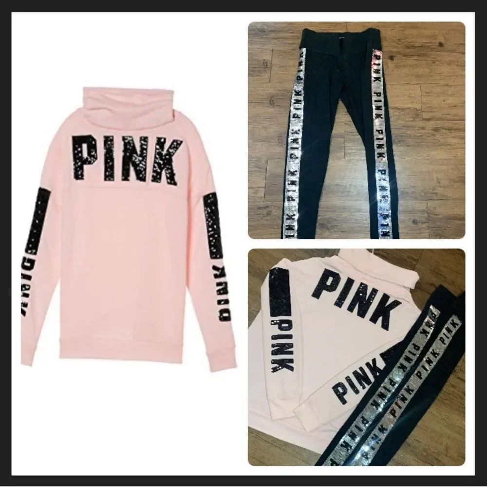 PINK VS COWL BLING HOODIE AND YOGA LEGGINGS SET